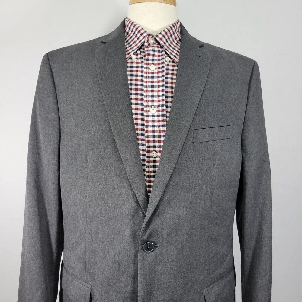 Van Heusen Men's Sport Coat Blazer Two Button‎ Gray Twill Polyester Blend 44L